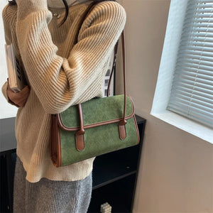 Vintage Pu Women's Flap Bag Casual Magnetic Button Shoulder Bag Solid Shopping B