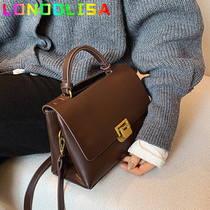 Vintage Pure Tote Bag PU Leather Women's Handbag