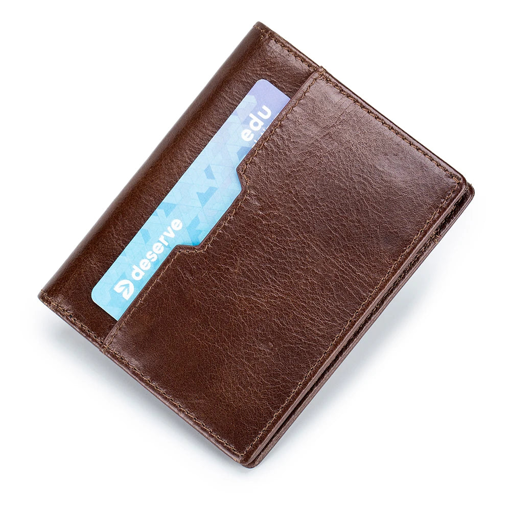 Vintage RFID Short Wallet For Men Cow Leather Purse Elastic Card Slots