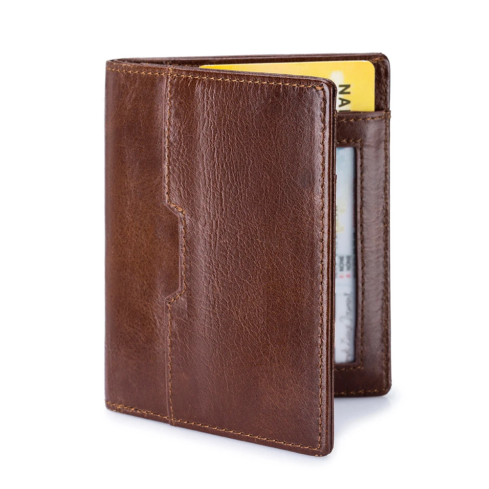 Vintage RFID Short Wallet For Men Cow Leather Purse Elastic Card Slots
