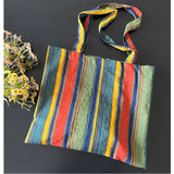 Vintage Rainbow Stripes Shoulder Bag Women Large Canvas Handbag