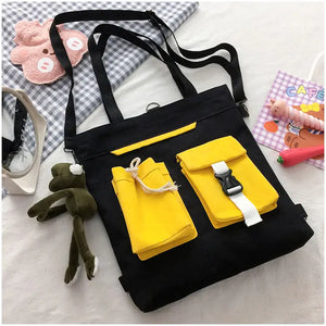 Vintage Retro Students Harajuku Shoulder Bags Women Patchwork Large Capacity