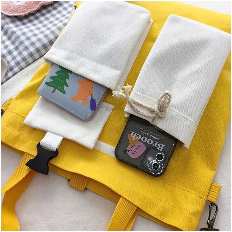 Vintage Retro Students Harajuku Shoulder Bags Women Patchwork Large Capacity