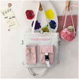 Vintage Retro Students Harajuku Shoulder Bags Women Patchwork Large Capacity