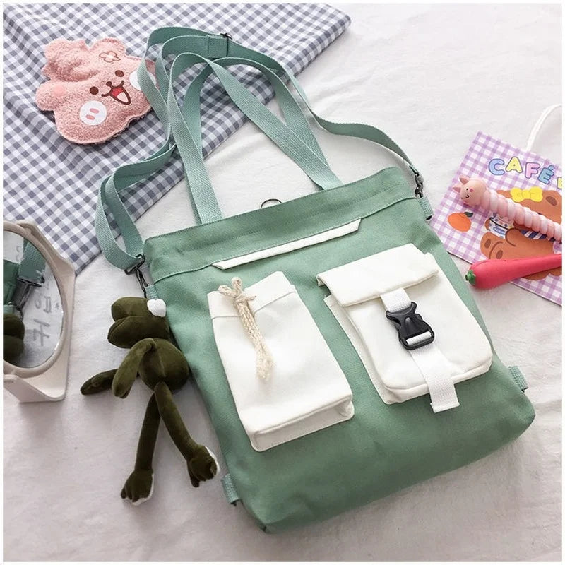 Vintage Retro Students Harajuku Shoulder Bags Women Patchwork Large Capacity