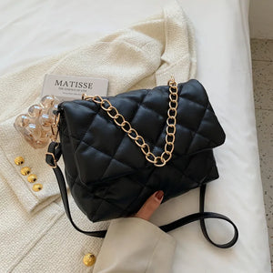 Vintage Rhombus Shoulder Bags for Women Chains Decors Flap Crossbody Purse