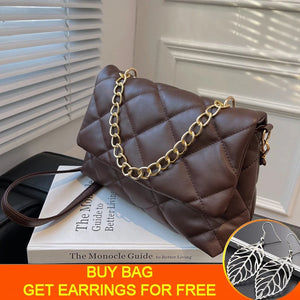 Vintage Rhombus Shoulder Bags for Women Chains Decors Flap Crossbody Purse