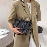 Vintage Rivet Crossbody Bag Women PU Leather Messenger Bag