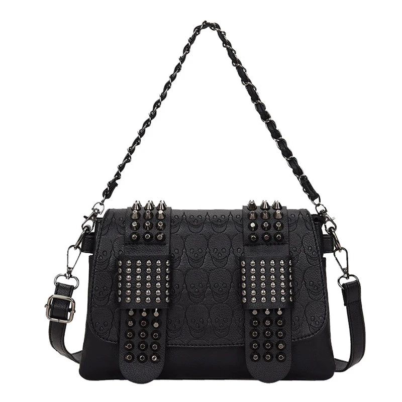 Vintage Rivet Crossbody Bag Women PU Leather Messenger Bag