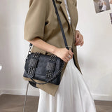 Vintage Rivet Crossbody Bag Women PU Leather Messenger Bag