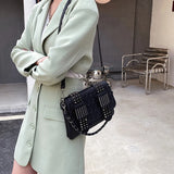 Vintage Rivet Crossbody Bag Women PU Leather Messenger Bag