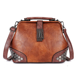 Vintage Rivet Handbaag Female PU Leather Crossbody Bag Lock Handle Bags