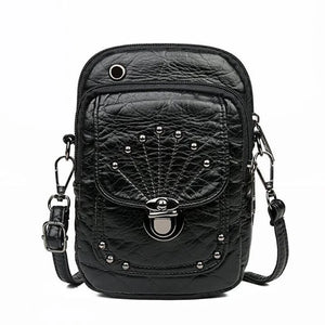 Vintage Rivet Shoulder Bag Soft PU Leather Mobile Phone Bag Small Crossbody Bag