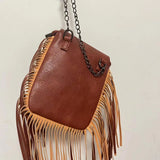 Vintage Rivet Tassel Chain Bags Women Shoulder Crossbdy Bags PU Leather
