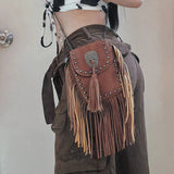 Vintage Rivet Tassel Chain Bags Women Shoulder Crossbdy Bags PU Leather