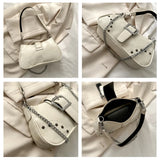 Vintage Rivet Women's Shoulder Bags Solid Ladies Underarm Bag Chain Small Handba