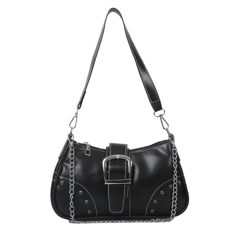Vintage Rivet Women's Shoulder Bags Solid Ladies Underarm Bag Chain Small Handba