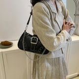 Vintage Rivet Women's Shoulder Bags Solid Ladies Underarm Bag Chain Small Handba