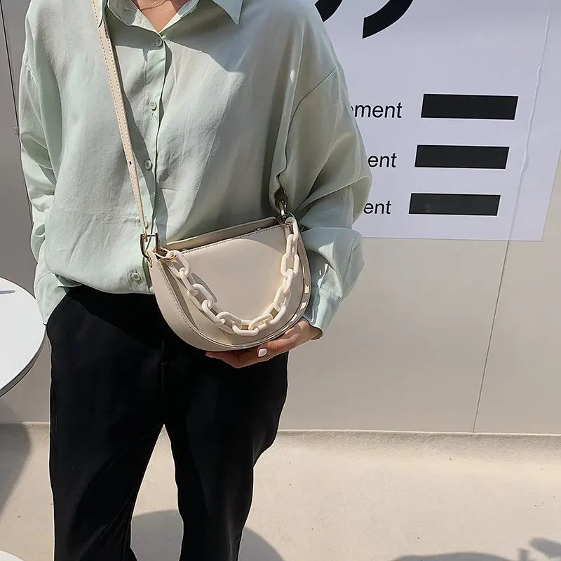 Vintage Saddle Bag Large Capacity Chain Underarm Bag Women's PU