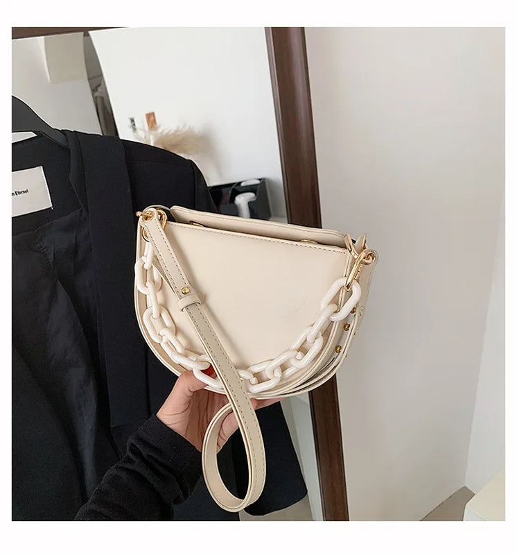 Vintage Saddle Bag Large Capacity Chain Underarm Bag Women's PU