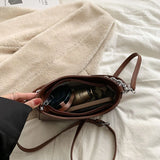 Vintage Saddle Crossbody Bag PU Leather Handbag Chain Solid Shoulder Side