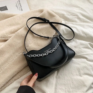 Vintage Saddle Crossbody Bag PU Leather Handbag Chain Solid Shoulder Side