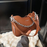 Vintage Saddle Crossbody Bag PU Leather Handbag Chain Solid Shoulder Side