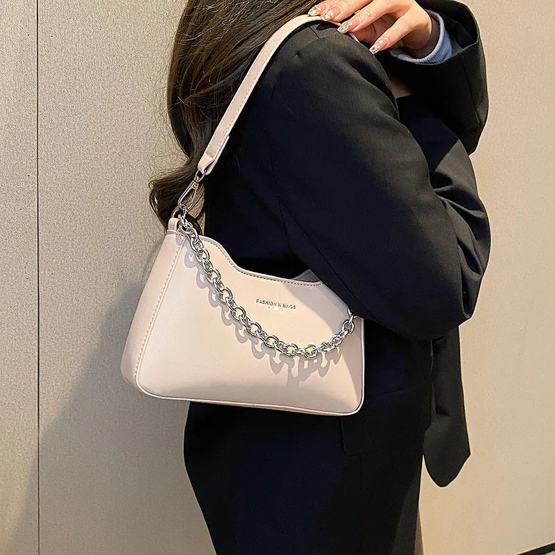 Vintage Saddle Crossbody Bag PU Leather Handbag Chain Solid Shoulder Side