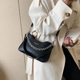 Vintage Saddle Crossbody Bag PU Leather Handbag Chain Solid Shoulder Side