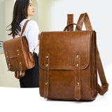 Vintage PU Leather Women Backpacks School Bagpack 13inch Laptop Bag