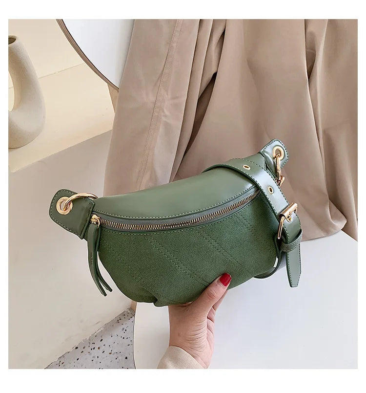 Vintage Scrub Leather Waist Bag Belt Chain Fanny Pack Banana Women Waist Pack