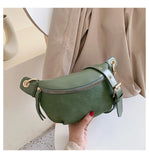 Vintage Scrub Leather Waist Bag Belt Chain Fanny Pack Banana Women Waist Pack