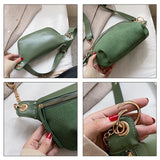 Vintage Scrub Leather Waist Bag Belt Chain Fanny Pack Banana Women Waist Pack