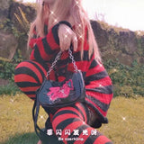 Vintage Sequins Letters Women's Shoulder Bag Y2K Girls PU Leather Crossbody
