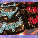 Vintage Sequins Letters Women's Shoulder Bag Y2K Girls PU Leather Crossbody