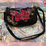 Vintage Sequins Letters Women's Shoulder Bag Y2K Girls PU Leather Crossbody