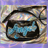 Vintage Sequins Letters Women's Shoulder Bag Y2K Girls PU Leather Crossbody