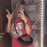 Vintage Sequins Letters Women's Shoulder Bag Y2K Girls PU Leather Crossbody