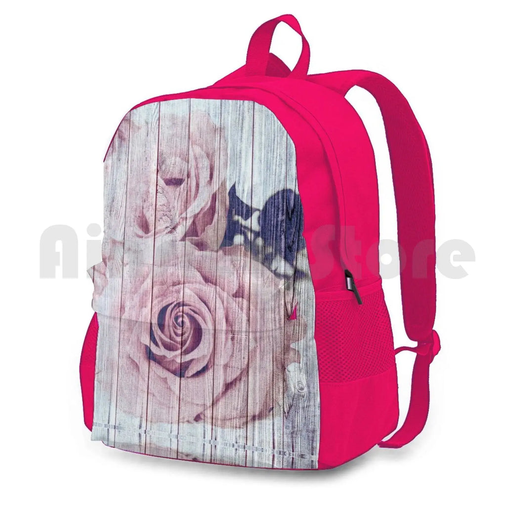 Vintage Pink Rose Hiking Backpack Climbing Sports Bag