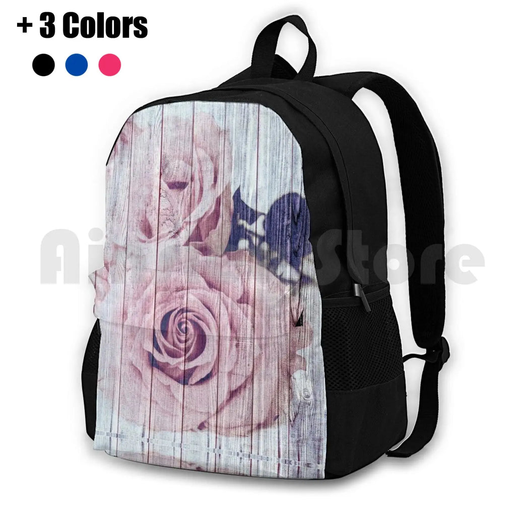 Vintage Pink Rose Hiking Backpack Climbing Sports Bag