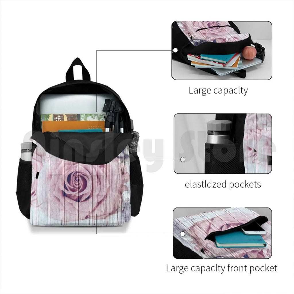 Vintage Pink Rose Hiking Backpack Climbing Sports Bag