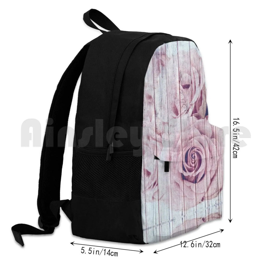 Vintage Pink Rose Hiking Backpack Climbing Sports Bag