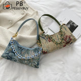 Vintage Shoulder Bag Women Oil Painting Print Underarm Bag