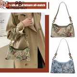 Vintage Shoulder Bag Women Oil Painting Print Underarm Bag