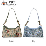 Vintage Shoulder Bag Women Oil Painting Print Underarm Bag