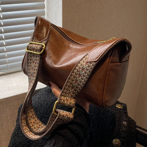 Vintage Pillow Shape Crossbody Bag Wide Strap Satchel Handbag