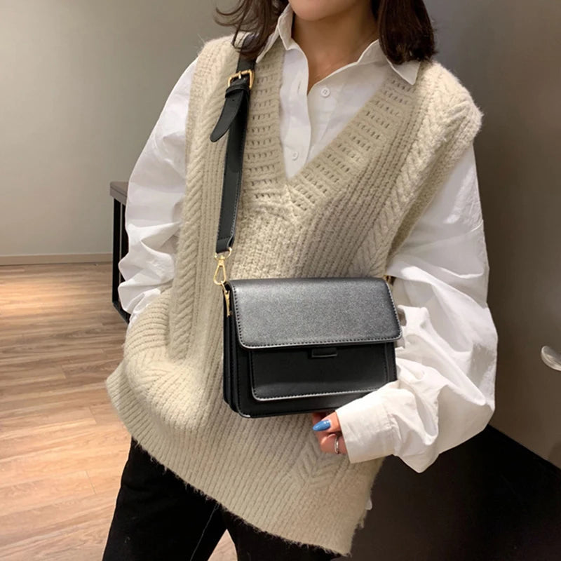 Vintage PU Leather Shoulder Bag for Women Crossbody Messenger Bag