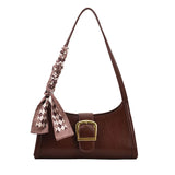 Vintage Leather Shoulder Bag with Silk Scarf Lock Handbag