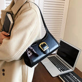 Vintage Leather Shoulder Bag with Silk Scarf Lock Handbag