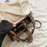 Vintage Leather Shoulder Bag with Silk Scarf Lock Handbag